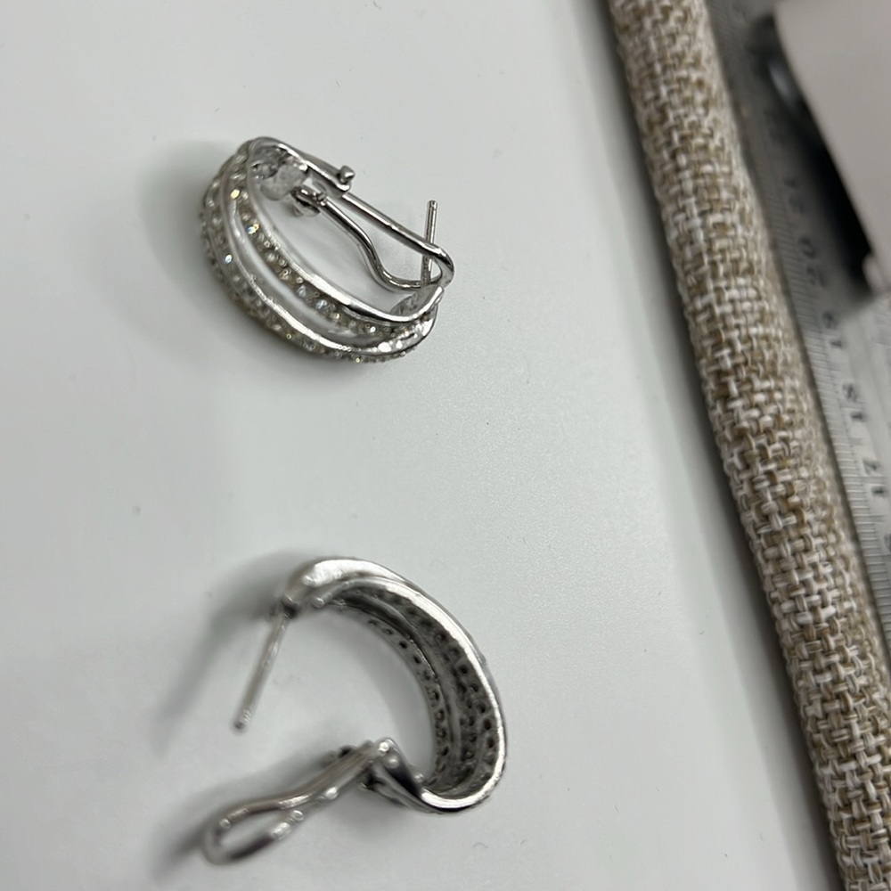 ✨ 925 Sterling Silver Double Row CZ Hoop Earrings - 5.1g - Picture 8 of 12